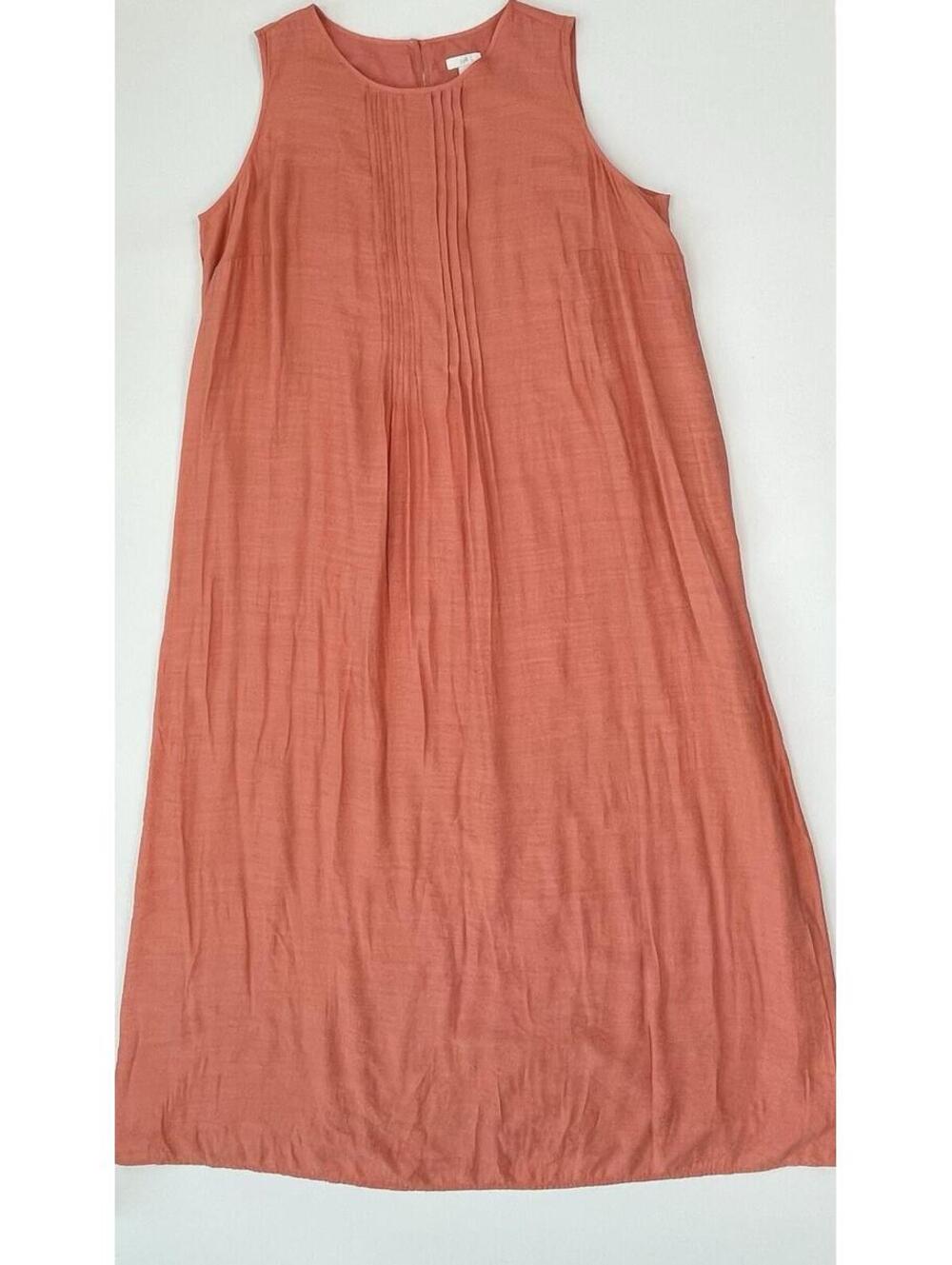J Jill Pintucked A-line Maxi Dress Coral Sleeveless Boho Beach Flowy Rayon XL